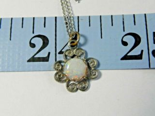 Vintage Dainty Silver Opal Pendant With Sterling Curb Link Chain Necklace 18 "
