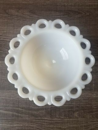 Open Lace Edge White Milk Glass Anchor Hocking Pedestal Compote/bowl 7 " Vintage