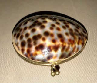 Vintage Clam Sea Shell Brass Hinged Trinket Pill Box Container 2 1/4 " Polished
