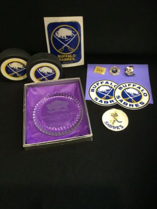NHL - Buffalo Sabres - misc items: pucks,  candy jar,  beer mugs,  pins 3