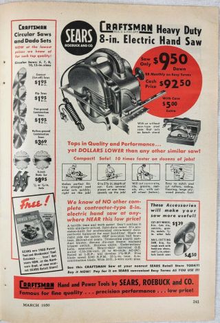 Vintage Sears Craftsman Heavey Duty Circular Hand Saw Dado Blade Print Ad