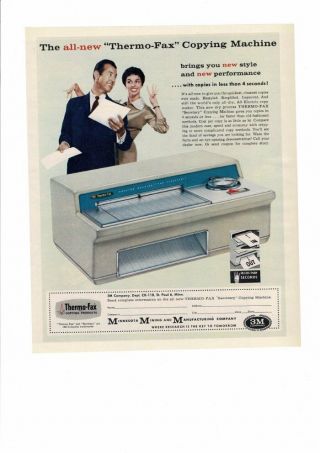 Vintage 1958 3m Thermo - Fax Copying Product Machine Boss Secretary Style Ad Print