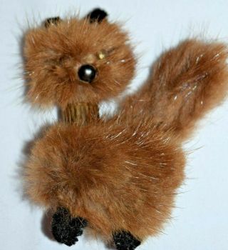 Vintage Real Mink Fur Cat Kitty Brown Brooch Pin From The 1950s