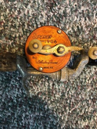 Vintage Shakespeare Superior 1906 Reel And Metal Fishing Rod