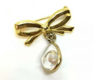 Vintage Bow With Mustard Seed Dangle Pin / Good Luck Brooch