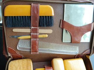 VINTAGE Mens Grooming Travel Kit Leather Toiletries Case 3