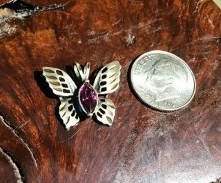 Vtg Sterling Silver Purple Amethyst Butterfly Pendant Euc.