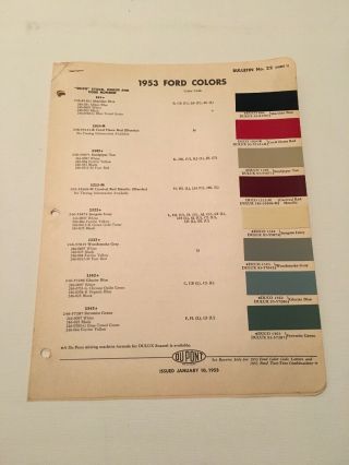 1953 Ford Dupont Exterior Colors Paint Chip Selection Bulletin No.  22 Vintage