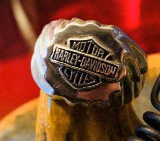 Harley Davidson Sterling Silver Logo Ring,  Size 6 1/4,  Retro Design