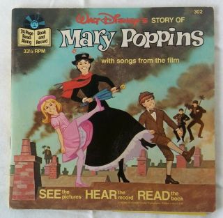 Walt Disney Book And Record " Mary Poppins " Vintage 1977