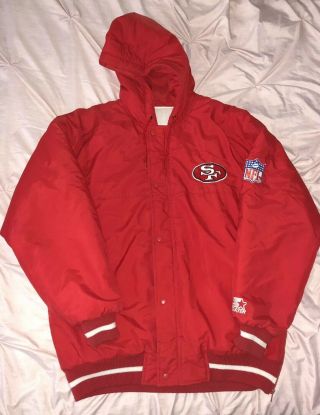 San Francisco 49ers Vintage Starter Heavy Parka Jacket Quilted Lining Red Mens L