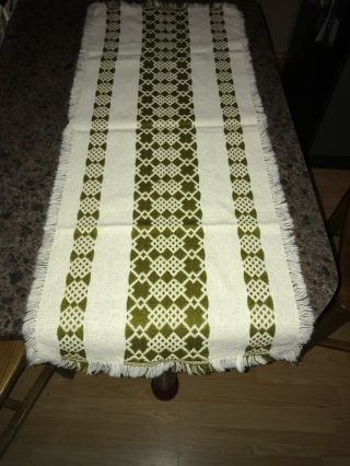 2 Vintage Green Geo Wool Cotton Woven Kitchen Dining Table Runners Farmhouse 2