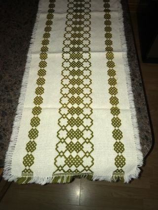 2 Vintage Green Geo Wool Cotton Woven Kitchen Dining Table Runners Farmhouse 3