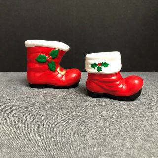 Set Of 2 Vintage Small Ceramic Santa Boots Christmas Decorations