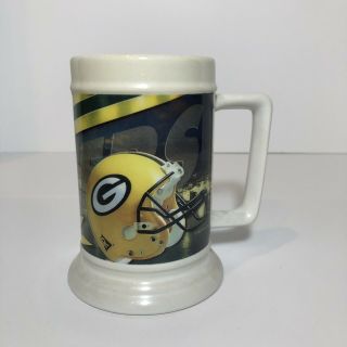 Vintage 1995 Green Bay Packers Large Ceramic Beer Cup Mug Stein 5.  5 " Nfl