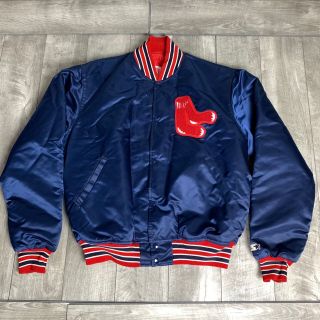 Rare Vintage Boston Red Sox Starter Satin Navy Button Up Mlb Jacket Mens Xl Euc