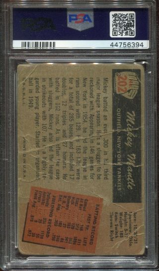1955 Bowman MICKEY MANTLE 202 PSA 1 (PR) HOF Yankees BASEBALL CARD 2