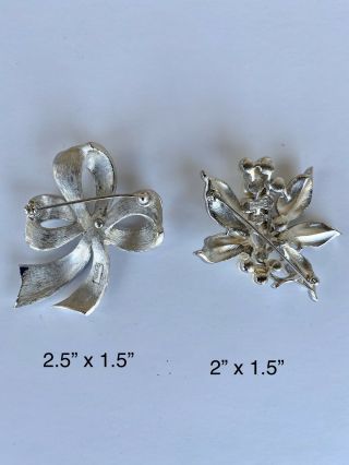 2 Vintage Crown Trifari Faux Pearl Silver Tone Grape Leaf Pin Brooch 2 