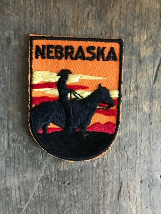 Vtg Nebraska Embroidered Iron On Patch Travel Souvenir Ne Usa Cowboy Sew Badge