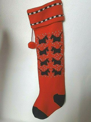 Dept 56 Vintage Christmas Stocking Scottie Dogs 23 " Knit 1984 Red Black Nwot