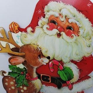 Vtg Christmas Large Diecut Santa Claus Reindeer Candy Cane Cutout