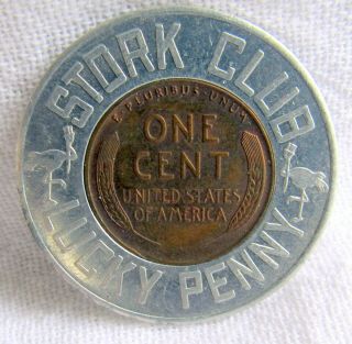 Encased 1937 Lucky Penny From The Stork Club Manhattan York City Ny