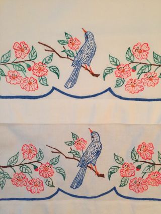 Set Of 2 Vintage Pillowcases Hand Painted