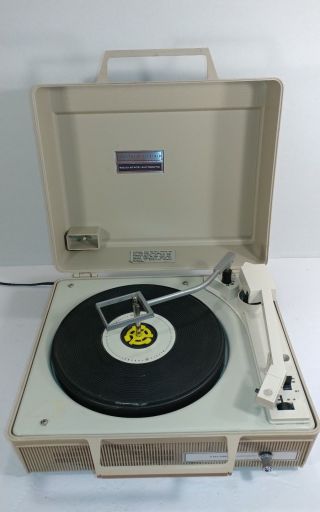 Vintage Ge General Electric Automatic Portable Solid State Turntable Tan Beige