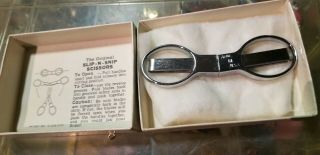 Vintage Folding Scissors Slip - N - Snip Chrome Stainless Steel Blades Box Vtg Usa