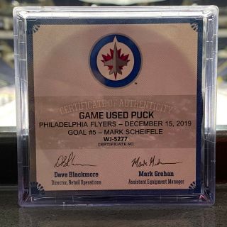 Winnipeg Jets Goal Scored Puck Dec 15 2019 Vs Phil Flyers Mark Scheifele 55