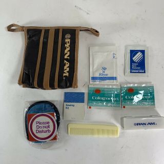Vintage Pan Am Airlines Passenger Amenity Kit With Brown Bag And Some Contents