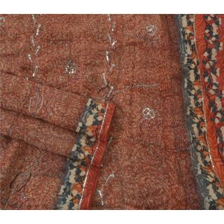Tcw Sanskrit Vintage Dark Red Saree Pure Crepe Silk Hand Beaded Craft Fabric Sar 2