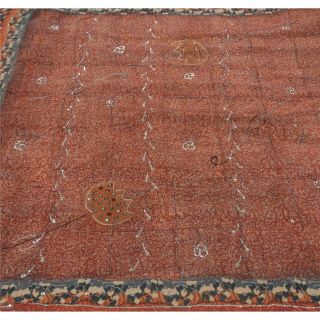 Tcw Sanskrit Vintage Dark Red Saree Pure Crepe Silk Hand Beaded Craft Fabric Sar 3
