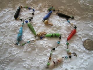 Vtg Art Deco Hand Made Rolled Glass Bead Wire Eyeglass Holder Necklace Chain