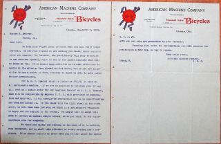 Bicycle 1898 Letterhead: American Machine Co. ,  Standard Grade Cycles - Columbus Oh