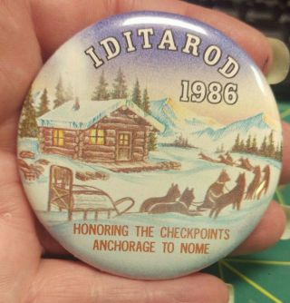 1986 Alaska Iditarod 1000 Mi Dog Sled Race Button - Honoring The Checkpoints