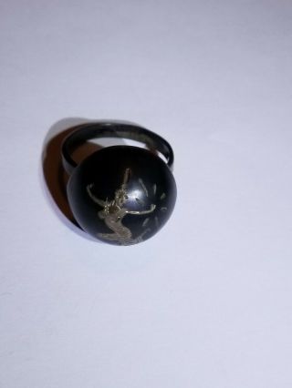 Vintage Sterling Silver Siam Niello Ring Marked Signed Goddess Dancing Lady