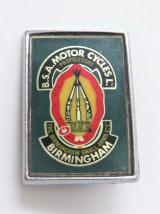 Vintage Bsa Motorcycles Green Rectangle Logo Pin Birmingham Small Arms 2b