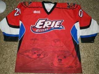 20 Red Ohl Chl Erie Otters Game Worn Ccm Warm Up Jersey Fight Strap No Name