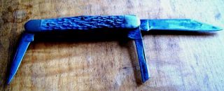 Vintage Camillus York Usa 3 - Blade 3 1/2 Inch Pocket Knife - Horn Handle
