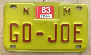 1983 Mexico Vanity Motorcycle Cycle License Plate " Go Joe " Joey Joseph