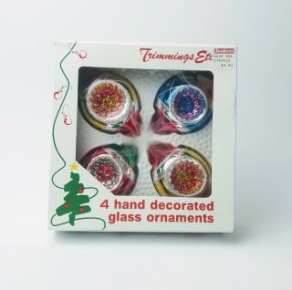 4 Vintage Shiny Brite Teardrop Christmas Tree Ornaments 4 Inch