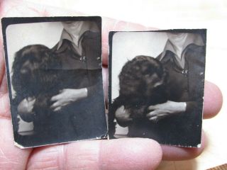 2 Vintage Photobooth Photo Booth Photos Holding Black Dog Cocker Spaniel