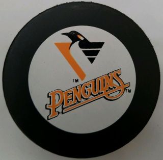 Pittsburgh Penguins Vintage Gil Stein Nhl Official Game Puck Inglasco Canada Gem
