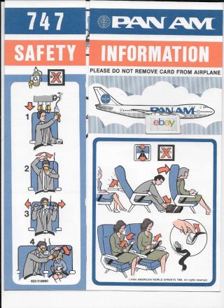 Pan Am Boeing 747 - 100 Safety Information Card Billboard 1984