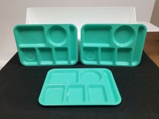 3 Vintage Teal Silite 614 Chicago,  Usa Plastic Lunch Cafeteria Trays