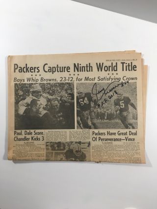 Green Bay Packers Press - Gazette Jerry Kramer Autographed Newspaper Bart Starr 66