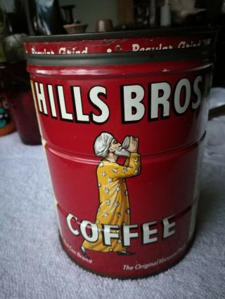Vtg Hills Bros Coffee Red Can Brand 2 Lb Yellow Robe Man