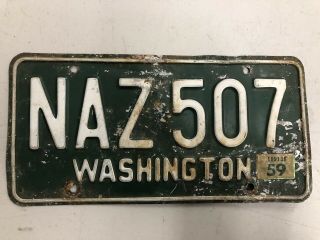 1958 Base Vintage Washington State License Plate 1959 Tab Naz 507 Cowlitz County