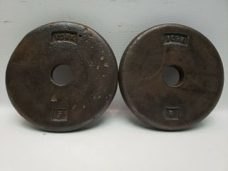 Vintage York Barbell 5lb Standard Weight Plates X 2 (781)